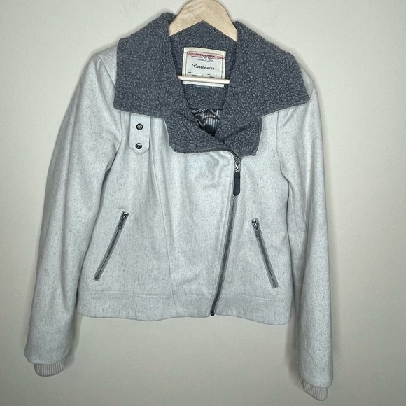 Anthropologie cartonnier wool and sherpa moto style white zip up jacket - Picture 4 of 10
